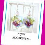Floral Lampwork Heart Earri..