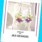 Floral Lampwork Heart Earri..